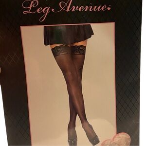 Leg Avenue Thigh High Stockings Womens One Size Black Sheer Lace Coquette Sexy